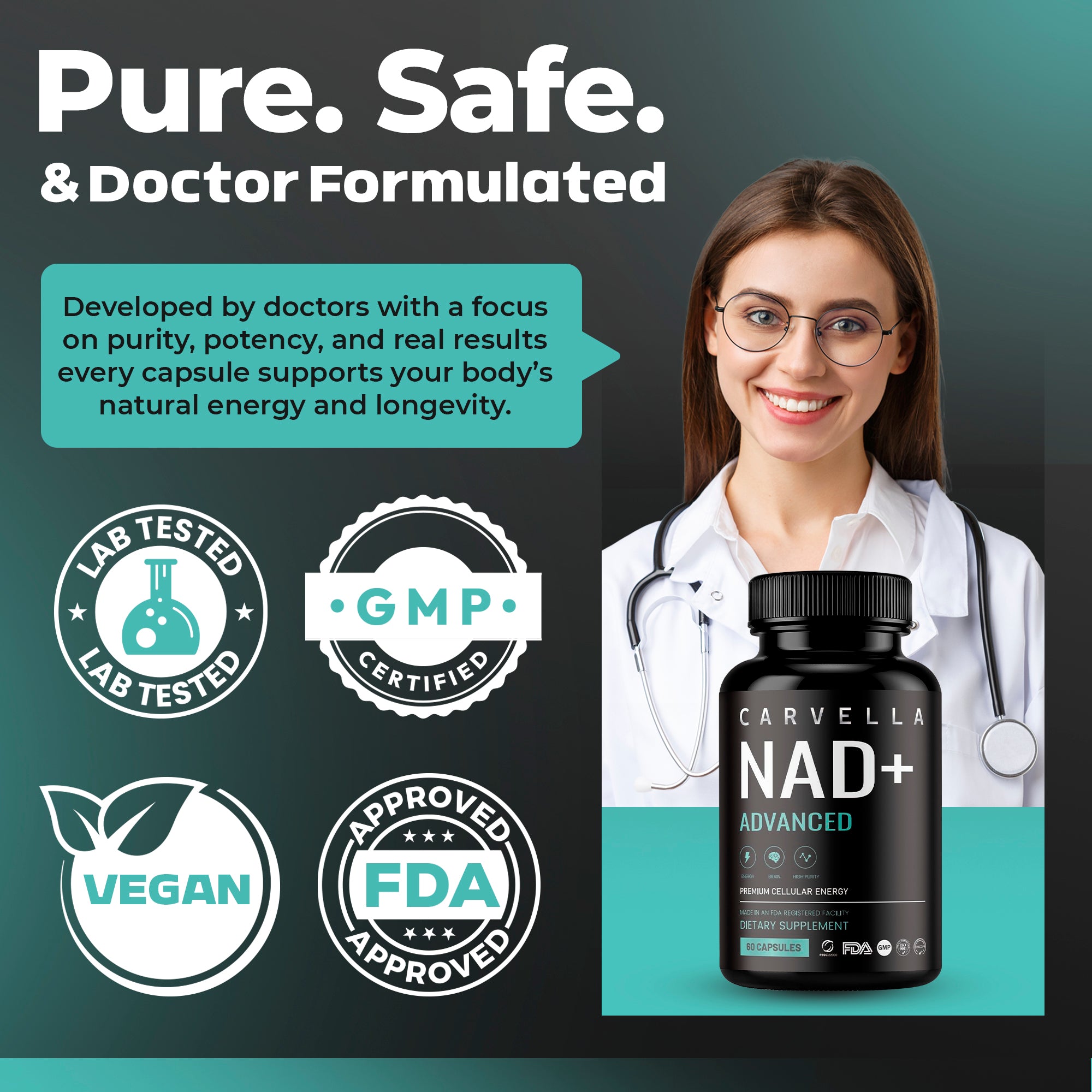 CARVELLA™ NAD+ Advanced Daily Supplement – 60 Capsules